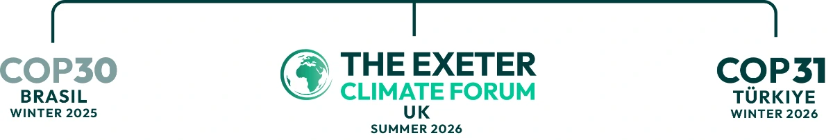 COP30 then an arrow to THE EXETER CLIMATE FORUM in the middle then an arrow to COP31.